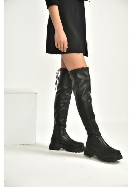 V404602009 Siyah Suni Deri Dizüstü Streç Çorap Çizme fiyatları