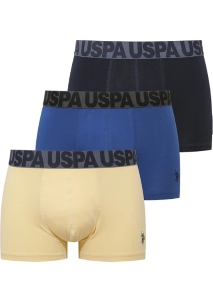 Erkek Lisanslı Uspa / Saks Mavi - Sarı - Lacivert Exclusive 3 Adet Boxer