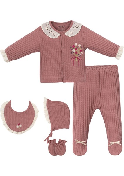 243334 Kız Bebek Buket Çiçek Nakışlı 5'li Hastane Çıkış Zıbın Seti