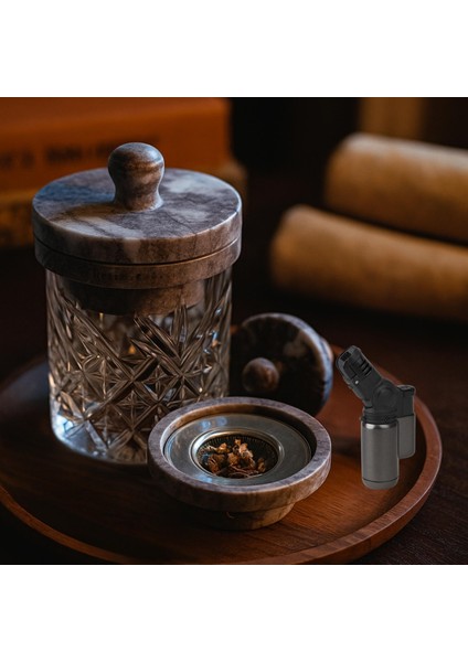 Kulplu Kapak Mermer Kokteyl Viski Tütsüleme Seti (Talaş, Pürmüz, Süzgeçli Aparat)