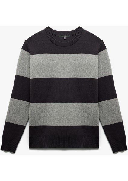 Uzun Kollu Bisiklet Yaka Çizgili Triko Kazak modelleri