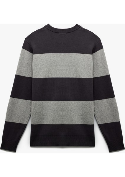 Uzun Kollu Bisiklet Yaka Çizgili Triko Kazak fırsatları