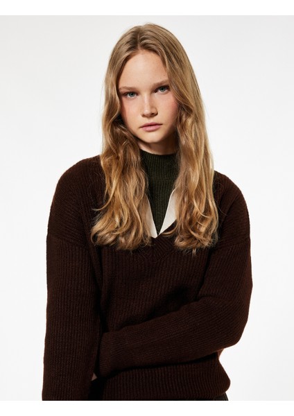 Uzun Kollu V Yaka Basic Triko Kazak fiyatları