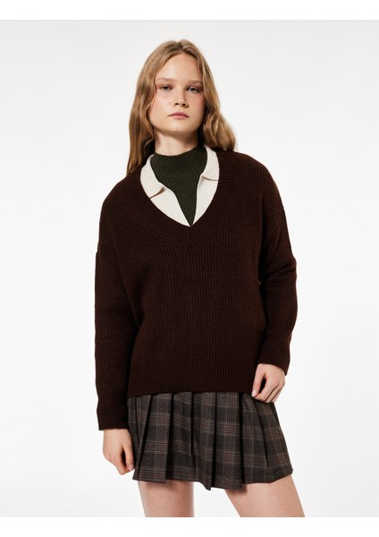 Uzun Kollu V Yaka Basic Triko Kazak modelleri