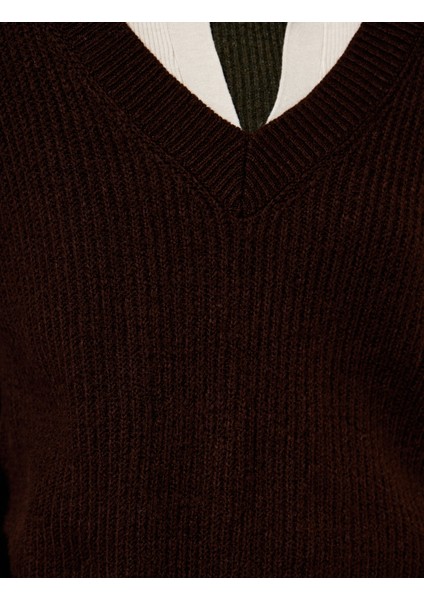 Uzun Kollu V Yaka Basic Triko Kazak