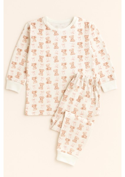 Kız Çocuk Kurdele ve Teddy Baskılı Pijama Takımı