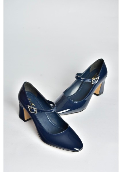 V250670708 Lacivert Rugan Kalın Topuklu Kadın Ayakkabı fırsatları