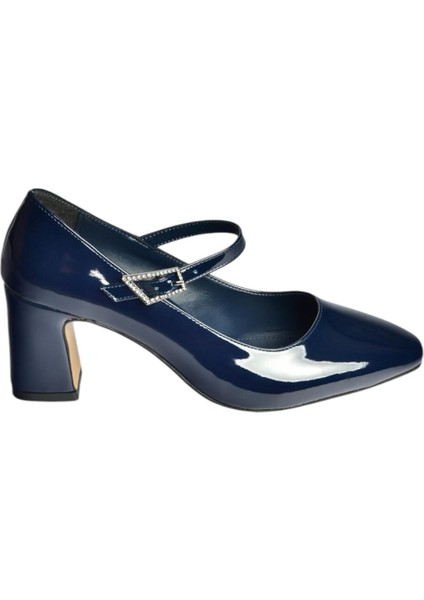 V250670708 Lacivert Rugan Kalın Topuklu Kadın Ayakkabı