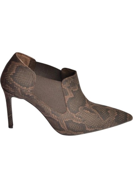 V820205207 Kahverengi Yılan Baskılı Ince Topuklu Kadın Ayakkabı