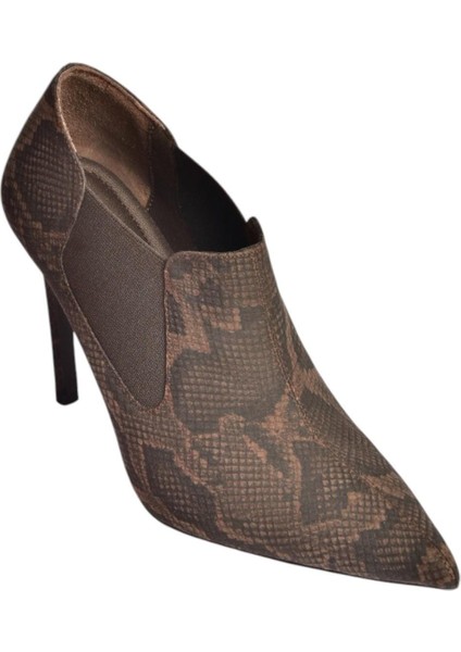 V820205207 Kahverengi Yılan Baskılı Ince Topuklu Kadın Ayakkabı