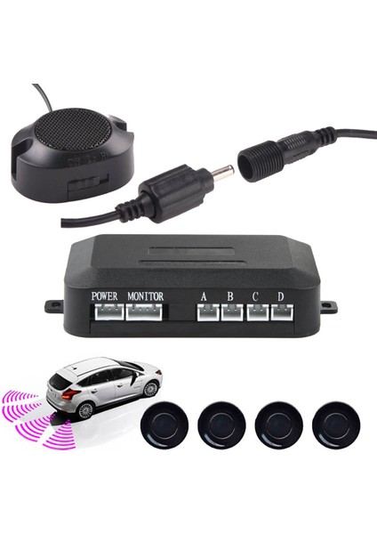 Siyah Renk Araç Park Sensörü Ses Ikazlı | 4’lü Ultrasonik Geri Vites Mesafe Uyarı Sistemi