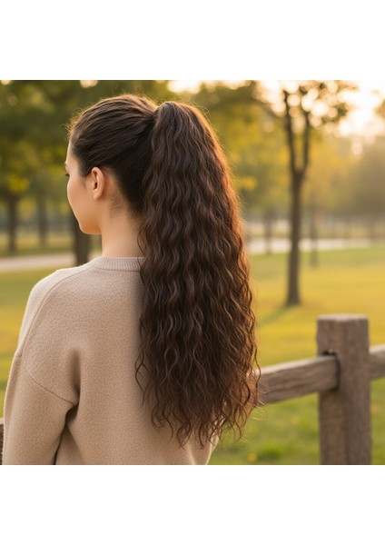 Bağlamalı Kabarık Dalgalı At Kuyruğu / Kahve Karamel