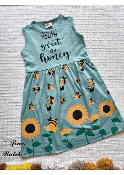 Kız Çocuk Penye Pamuklu Elbise Arı Desenli Siyah Mavi Renk Seçenekli fiyatları