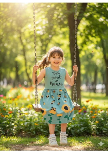 Kız Çocuk Penye Pamuklu Elbise Arı Desenli Siyah Mavi Renk Seçenekli fırsatları