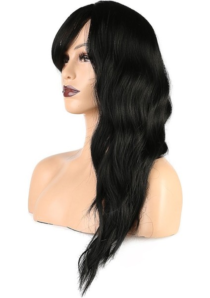 Dalgalı Perçemli Fiber Sentetik Orta Boy Peruk / Siyah fırsatları