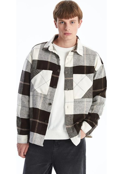 Xsıde Kahverengi Rahat Kalıp Uzun Kollu Erkek Gömlek Ceket