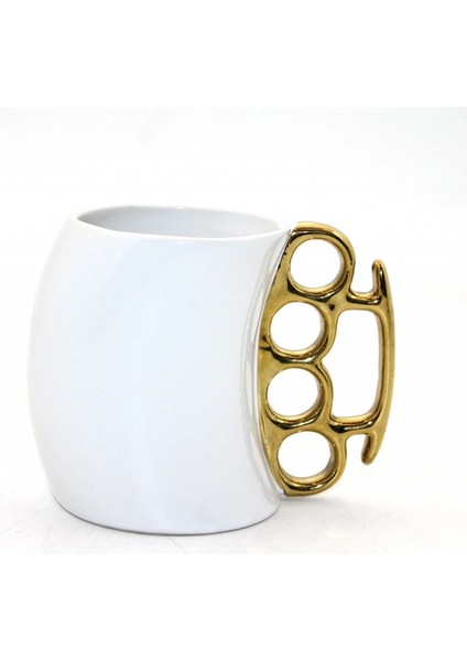 Porselen Muşta Tasarımlı Kupa Bardak Beyaz Renk