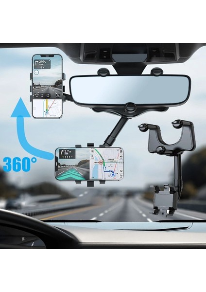 Uzayabilen Ayarlanabilir Dikiz Aynası Telefon Tutucu 360° Oynar Akrobatik Telefon Tutacağı Siyah Tpe