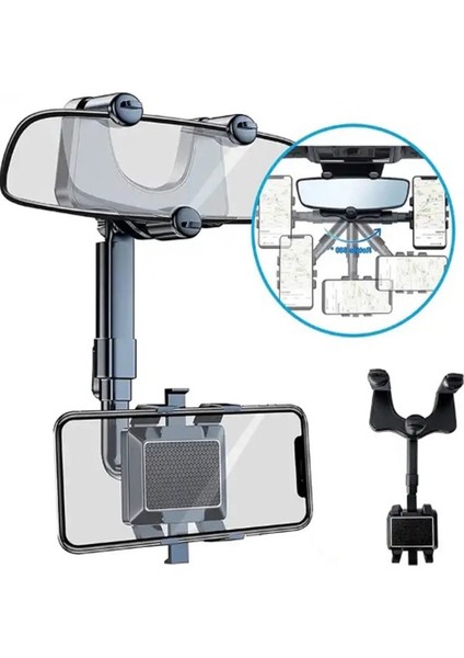Uzayabilen Ayarlanabilir Dikiz Aynası Telefon Tutucu 360° Oynar Akrobatik Telefon Tutacağı Siyah Tpe fırsatları