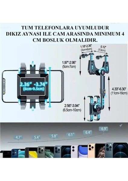 Uzayabilen Ayarlanabilir Dikiz Aynası Telefon Tutucu 360° Oynar Akrobatik Telefon Tutacağı Siyah Tpe indirimleri
