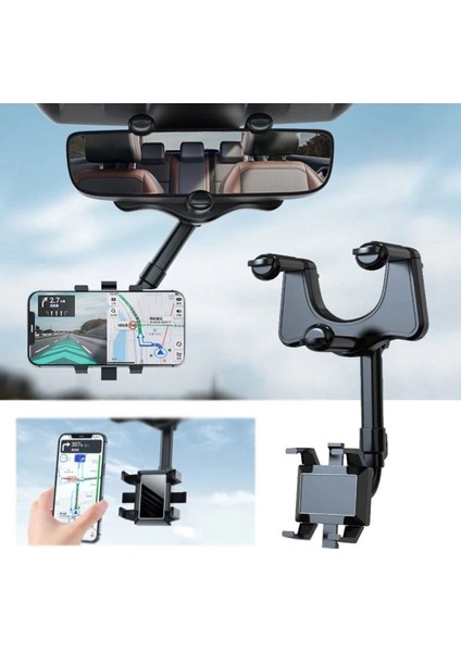 Uzayabilen Ayarlanabilir Dikiz Aynası Telefon Tutucu 360° Oynar Akrobatik Telefon Tutacağı Siyah Tpe