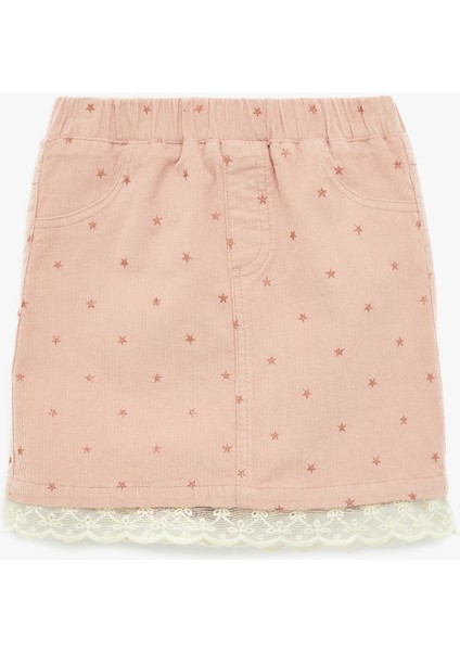 Dantel Detaylı Yıldız Işlemeli A Kesim Pamuklu Mini Etek