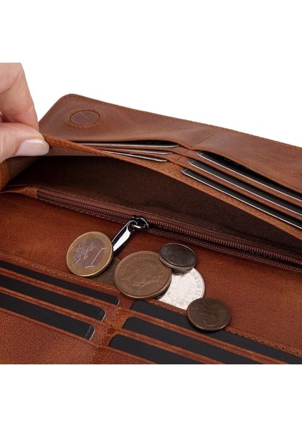 Aura Hakiki Deri, El Yapımı, Telefon Bölmeli, Kadın Cüzdanı, Açık Kahve fırsatları