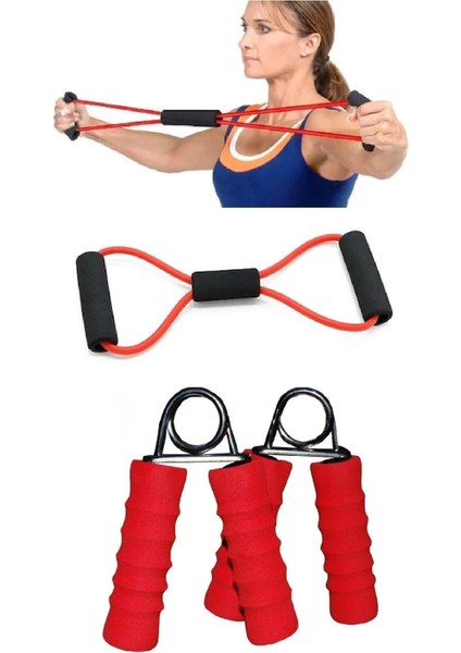 2'li Set El Parmak Bilek Güçlendirme Sünger Saplı El Yayı Pilates Egzersiz Direnç Lastiği