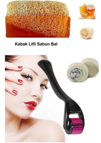 3'lü Peeling Kabak Lifli Ballı Sabun Cilt Bakım 540 İğne DermaRoller Leke,Akne Taşı