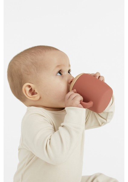 5'li Silikon Set / Bölmeli Mama Tabağı / Kase / Bardak / Diş Kaşıyıcı / Mama Kaşığı - Kiremit Rengi fırsatları