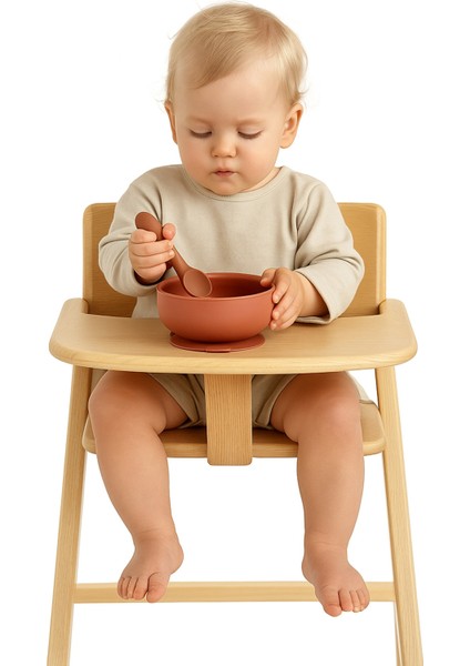 5'li Silikon Set / Bölmeli Mama Tabağı / Kase / Bardak / Diş Kaşıyıcı / Mama Kaşığı - Kiremit Rengi indirimleri