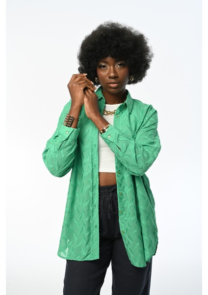 Kadın Oversıze Desenli Şifon Ince Gömlek