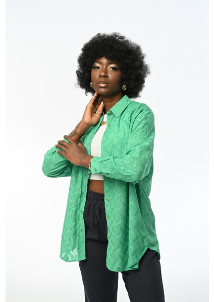 Kadın Oversıze Desenli Şifon Ince Gömlek fırsatları