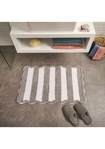 Soft Tufting Line Banyo Paspası - Ekru / Gri - 60X90 cm