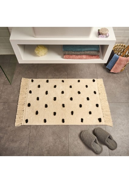 Soft Tufting Vira Banyo Paspası - Ekru / Siyah - 60X90 cm