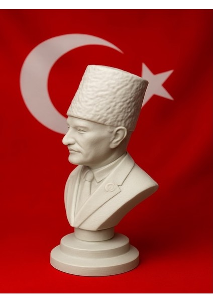 Boyanabilir 3D Baskı Atatürk Büstü | Pla Dekoratif Heykel Maket | Masaüstü Koleksiyon Figürü | Eğitim ve Ofis Dekoru | Hediyelik – Boyasız | 100x131x105.84 mm