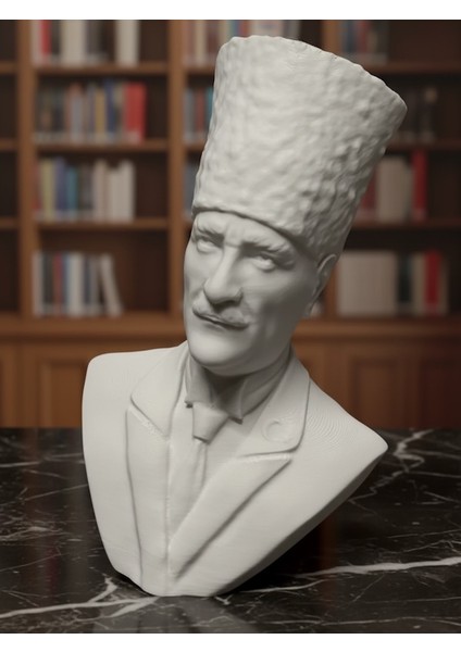 Boyanabilir 3D Baskı Atatürk Büstü | Pla Dekoratif Heykel Maket | Masaüstü Koleksiyon Figürü | Eğitim ve Ofis Dekoru | Hediyelik – Boyasız | 100x131x105.84 mm modelleri