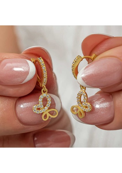 Gümüş Sallantılı Gold Kelebek Kadın Küpe