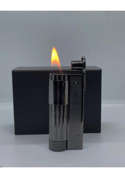 Rüzgar Korumalı Benzinli Metal Muhtar Çakmağı Siyah