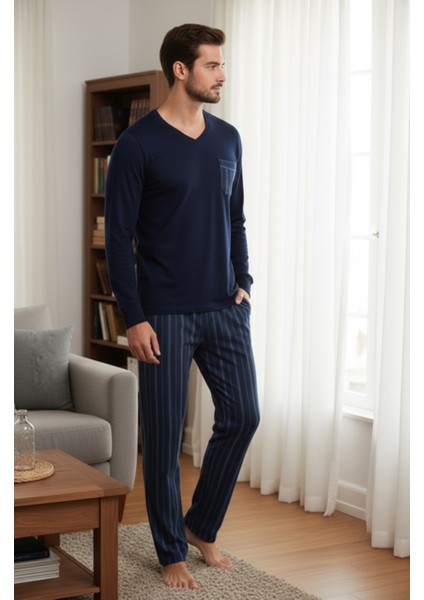 Luxury Thermal Erkek Pijama Takımı 9746 Lacivert modelleri