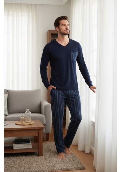 Luxury Thermal Erkek Pijama Takımı 9746 Lacivert fırsatları