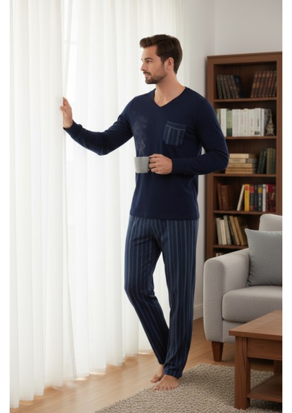 Luxury Thermal Erkek Pijama Takımı 9746 Lacivert indirimleri