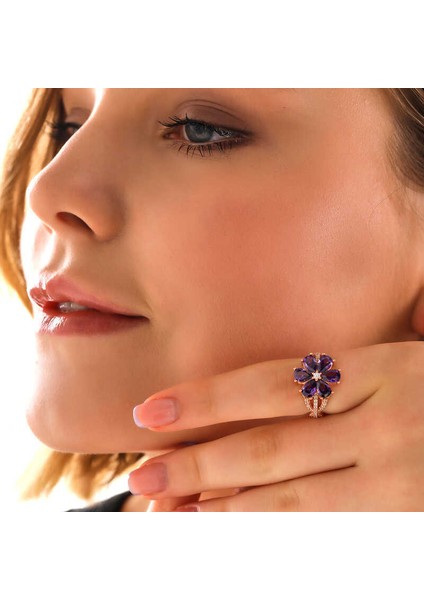 Gümüş Rose Mor Sevgi Çiçeği Kadın Yüzük fiyatları