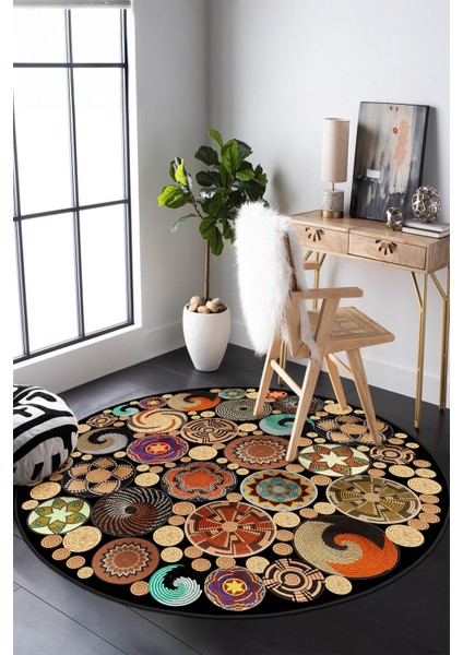 Yeni Desen Yıkanabilir Kaymaz Tabanlı Bohem Tarz Dijital Baskı Salon Halısı, Yumuşak Dokulu Lüks Halı Modeli ve 50 x 50 Çok Renkli Renk Yuvarlak Halı