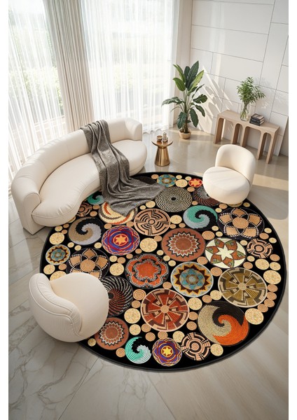 Yeni Desen Yıkanabilir Kaymaz Tabanlı Bohem Tarz Dijital Baskı Salon Halısı, Yumuşak Dokulu Lüks Halı Modeli ve 50 x 50 Çok Renkli Renk Yuvarlak Halı modelleri