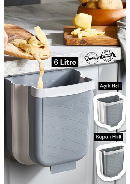 Akordiyon Çöp Kovası Katlanabilir Banyo ve Mutfak Tezgahüstü Çöp Kovası -Asılabilir Tasarım - 6 Lt