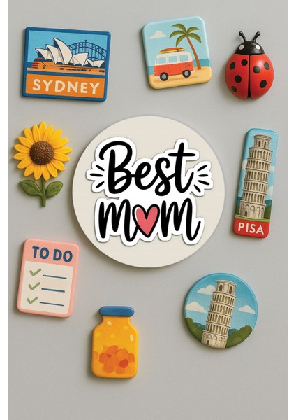 Modern ve Dekoratif Yuvarlak Buzdolabı Magneti Magnet Büyük Boy 10X10 cm - Süper Anne