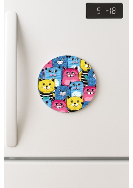 Desenli Temalı Yuvarlak Buzdolabı Magnet – 10X10 cm Süslü Kediler