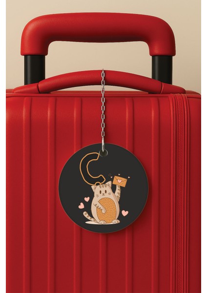 Desenli Baskılı Pleksi Zincir Aparatlı Bavul Etiketi Valiz Etiketi Kedili Ç Harfi