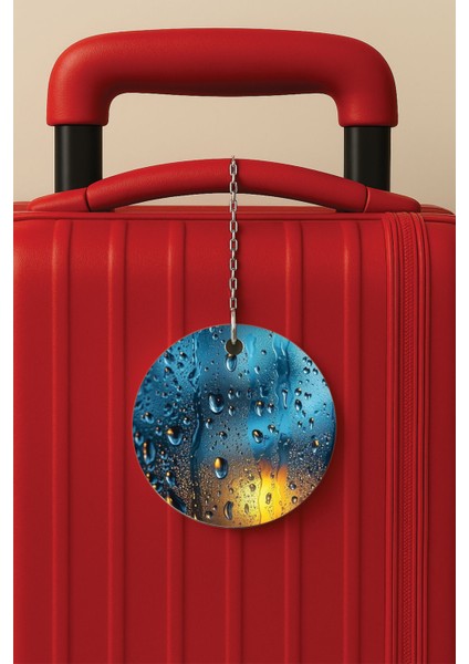 Desenli Baskılı Pleksi Zincir Aparatlı Bavul Etiketi Valiz Etiketi New Yorkta Yağmur